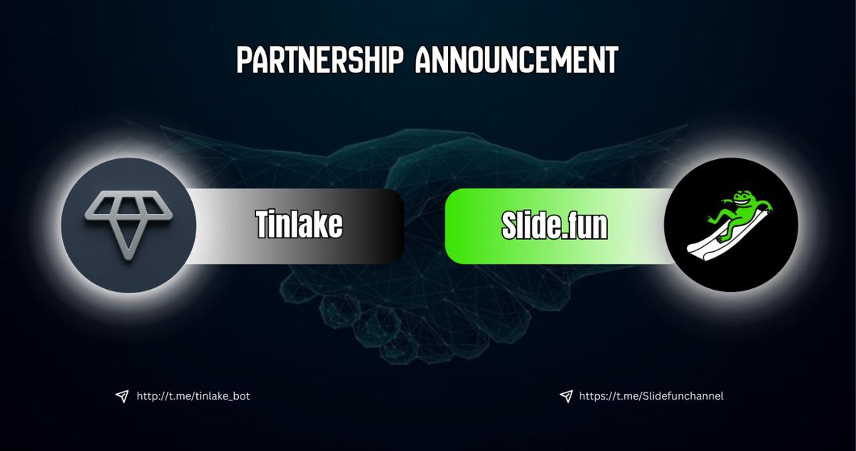 🤝 Partnership Announcement: Tinlake × Slidefun

We’re excited to announce a strategic partnership between Tinlake (t.me/tinlake_inc) and SlideFun (t.me/Slidefunchannel)

By combining Tinlake’s learn-to-earn EdTech infrastructure in the TON ecosystem with Slidefun’s