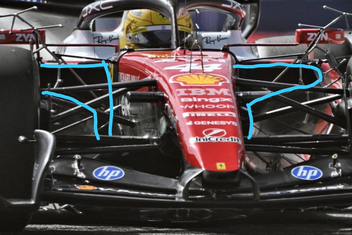 Ferrari #SF26 サイドポッドのインテーク形状は去年の形状を応用してるみたいで、ノーズ横で出来る遅い気流の境界層をサイドポッド内部に ...
