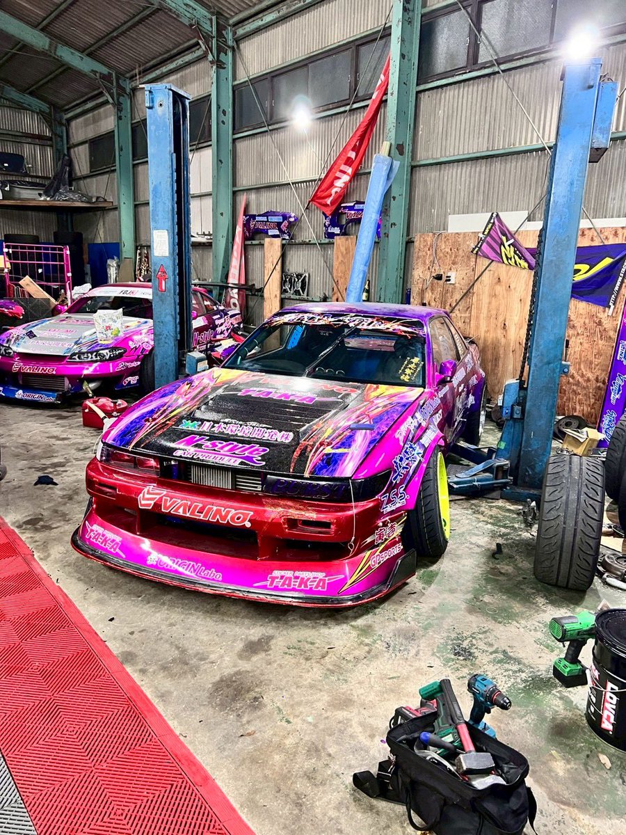 中村龍の練習機 黒S13と赤紫のS13 2台体制だ👀 @DriftStar_Japan