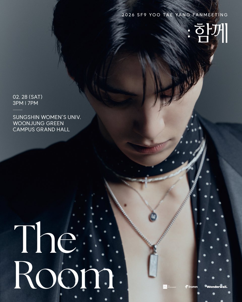 [📢] 2026 SF9 YOO TAE YANG FANMEETING 〈THE ROOM : 함께〉 

☀️ 2026.02.28 3PM, 7PM 

📌 성신여대 운정그린캠퍼스 대강당

🔗 멜론티켓  : bit.ly/4kudsKj

#SF9 #에스에프나인
#유태양 #YOOTAEYANG 
#THEROOM_함께