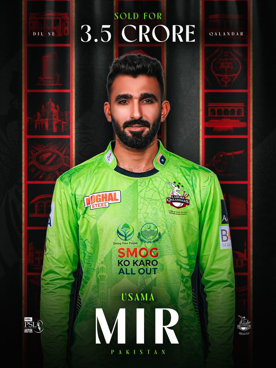 lahoreqalandars's tweet photo. Another Sialkoti Munda in Qalandars! 💚

Usama Mir, our leg-spin wizard, is finally ours after 11 intense bids

#QalandarDilSe #Number1TeamForAReason https://t.co/1P1VISu1S5