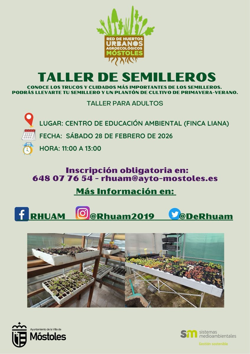 Este mes hacemos un taller de semilleros para ir preparando el huerto de primavera - verano que tanto nos gusta! 🌱🍅🍆🍉🥒🌶️🌽
#huertosurbanos
#huertosdelaRhuam
#huertosagroecologicos
@sistemasmedioambientales
@mostoleseducacionambiental
@ayto_mostoles