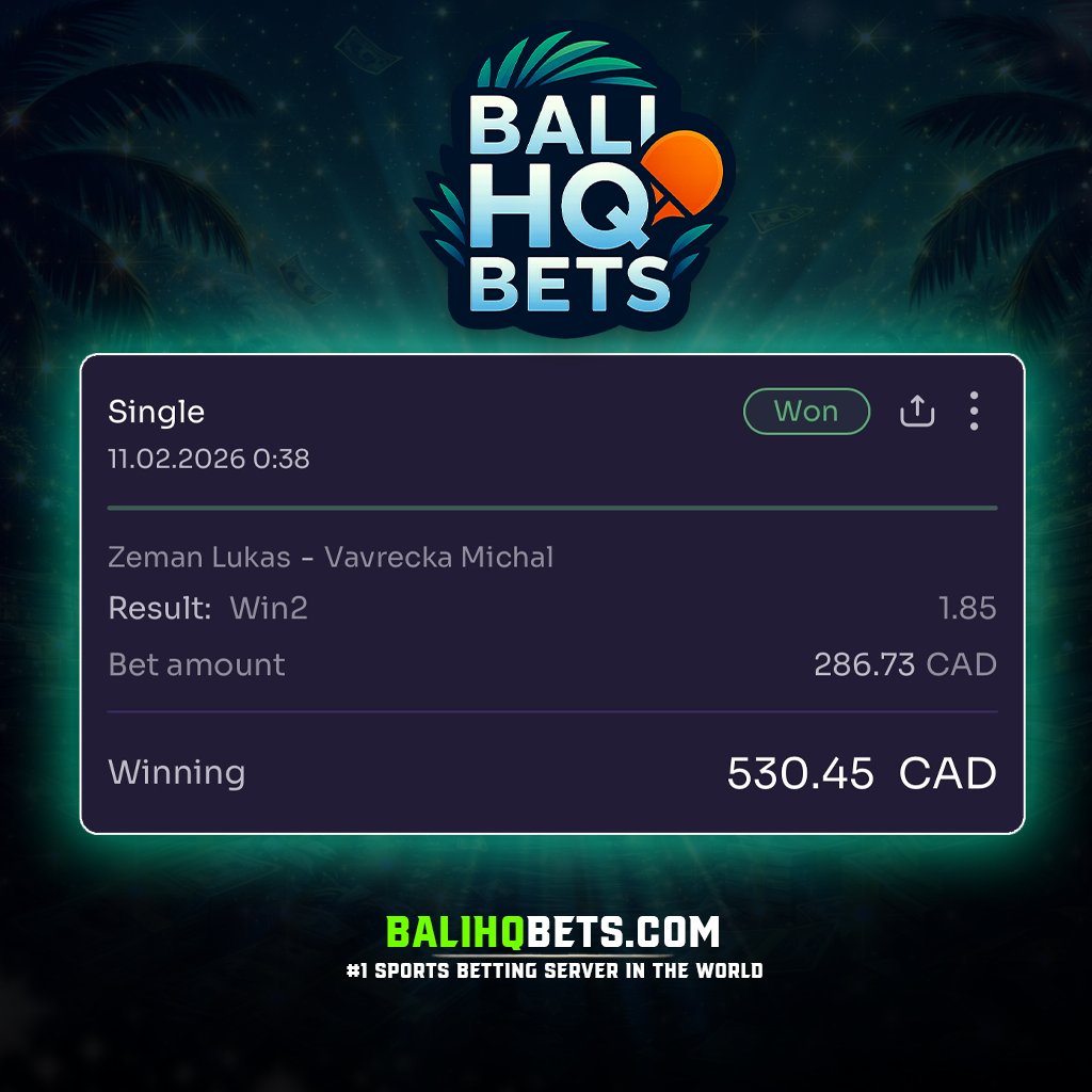 💥 CASHED. CLEAN. CONFIRMED. 💥

📈 No parlays. No praying. Just edges.

This is what disciplined betting looks like💸🔥

#SportsBettingX #SportsBettingTwitter #Tabletennis