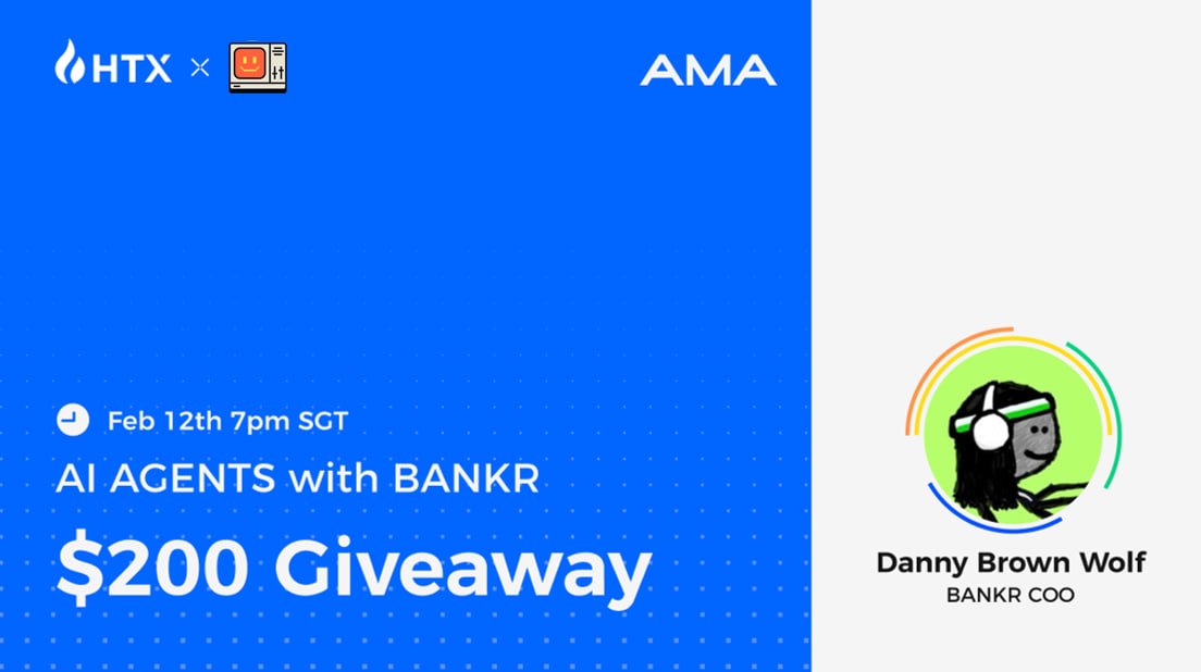 Upcoming X Spaces 🤖
AI Agents &amp; More with co-host <a href="/Ceee333_/">Cheryl_HTX (火币YIYI)</a>  + special guest @dannyhbrown from BANKR.
 
Share of $200:
✅Follow <a href="/HTX_Global/">HTX</a> <a href="/bankrbot/">Bankr</a> 

✅RT + Like + Tag 2 Friends

✅Set Space Reminder
x.com/i/spaces/1YqJD…

✅Ask your questions below

Questions picked share