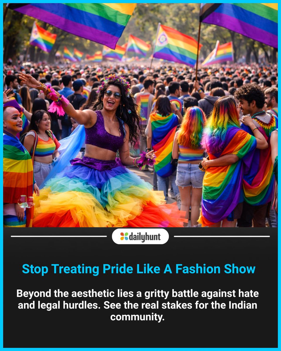 DailyhuntApp's tweet image. Did you know Pride started as a revolt against police? Discover the heavy history behind the parade.
📸 Credit: AI Generated
Get the full perspective from India's top voices on w.dhunt.in/13mKDE?partner…

#PrideIndia #QueerLiberation #PrideMonth #EqualityForAll #IndiaLGBTQ #offbeat