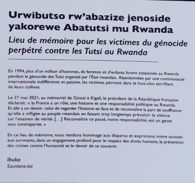 ambafrancerwa's tweet photo. La Ville de Bordeaux, en partenariat avec Ibuka France et lâassociation Cauri, ont inaugurĂ© le 6 fĂ©vrier dernier, un lieu de rassemblement et de recueillement en hommage aux victimes du gĂ©nocide de 1994 perpĂ©trĂ© contre les Tutsi du Rwanda.
#ibukaFrance
#FranceRwanda https://t.co/ulhczMKZrE