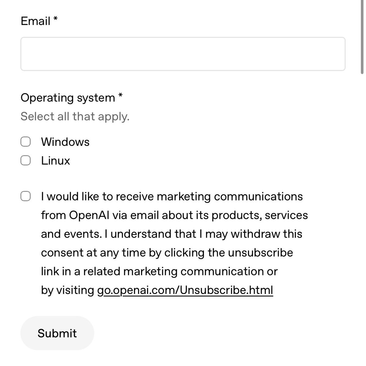 Waitlist OS checkboxes