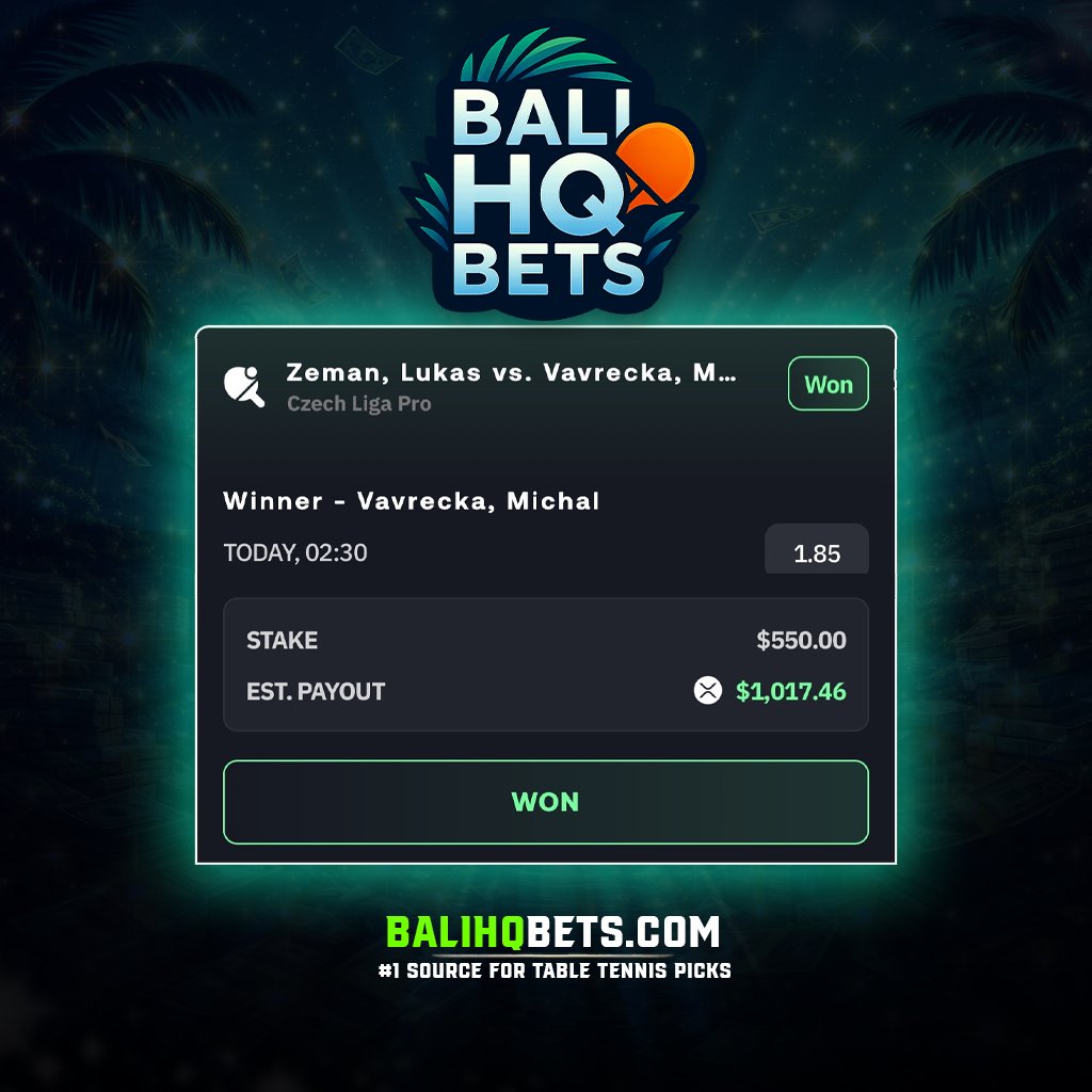 🏓Table tennis continues to present consistent, exploitable edges.🤑

📊 Data-driven picks
🧾 Real receipts
📅 Daily, weekly &amp; monthly recaps

#tabletennis #sportsbettingpicks #sportsbettingx