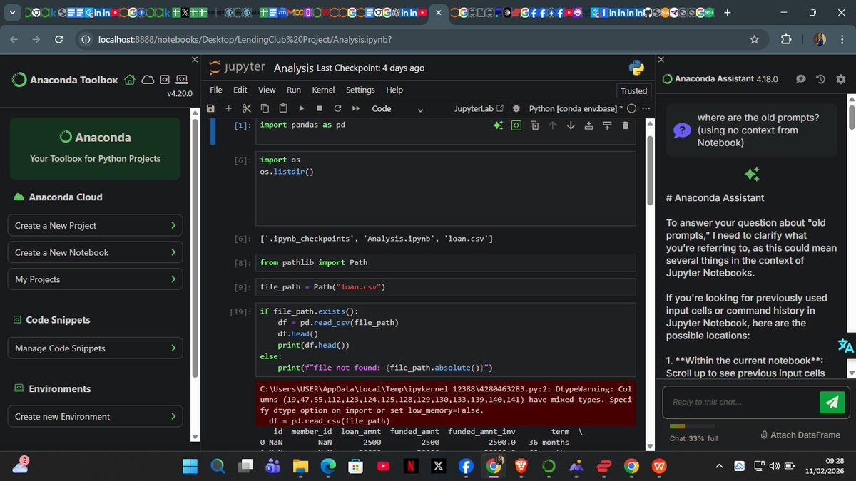 SmartjayAtan's tweet photo. Python humbled me:

• Learned pathlib → clean file handling
• Pandas said “specify engine” → forgot openpyxl
• DtypeWarning → dataset full of chaos
Spent hours debugging.
Solution? Install package + clean types 😂
Data science =80% cleaning, 20% ego reduction.
#Python #Data https://t.co/hAKK7RW2CU