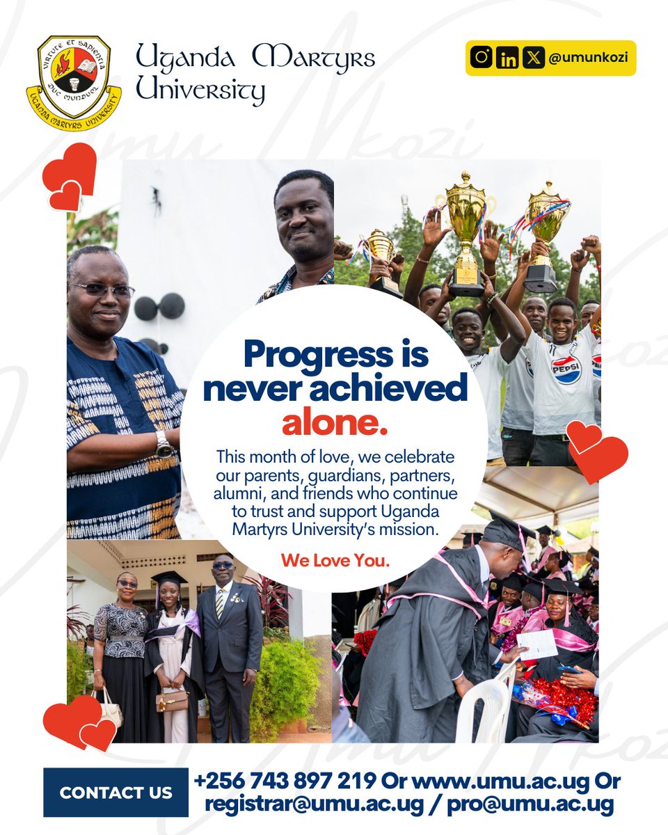 No university succeeds in solitude.

To our parents, students, alumni, partners &amp; staff, thank you for believing in Uganda.
Your trust fuels our mission
Your support shapes our legacy.

We see you. We value you. 🤝

#UMULovesYou #GratefulCommunity #HigherEducation #ValentinesWeek