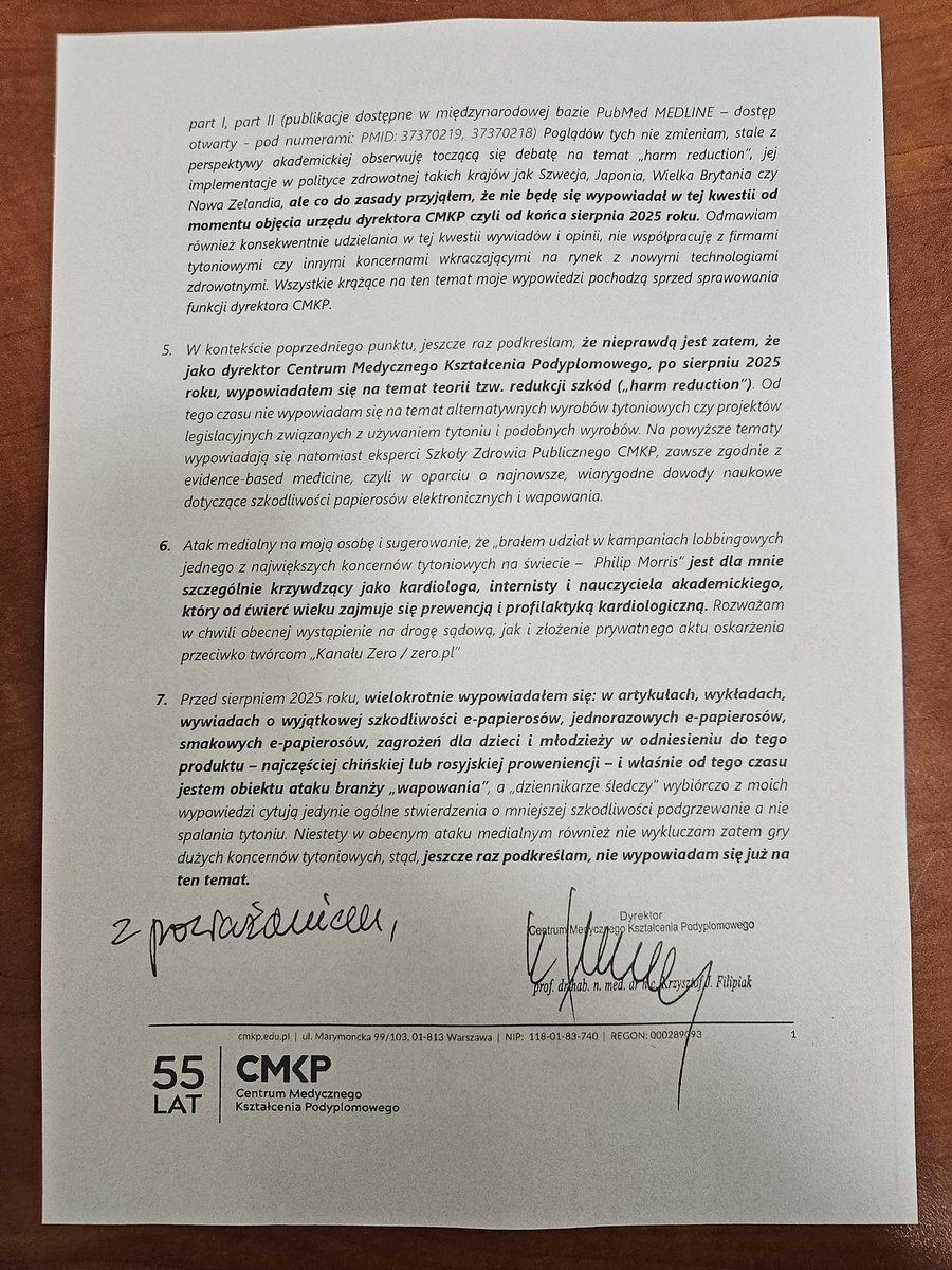 Na wczorajszej komisji zdrowia zwróciłam się do pana ministra Maciejewskiego z prośbą o udostępnienie posłom wyjaśnień złożonych na piśmie przez szefa CMKP w związku z zarzutami o współpracę z koncernami tytoniowymi. W odpowiedzi usłyszałam, że od tego jest tryb informacji