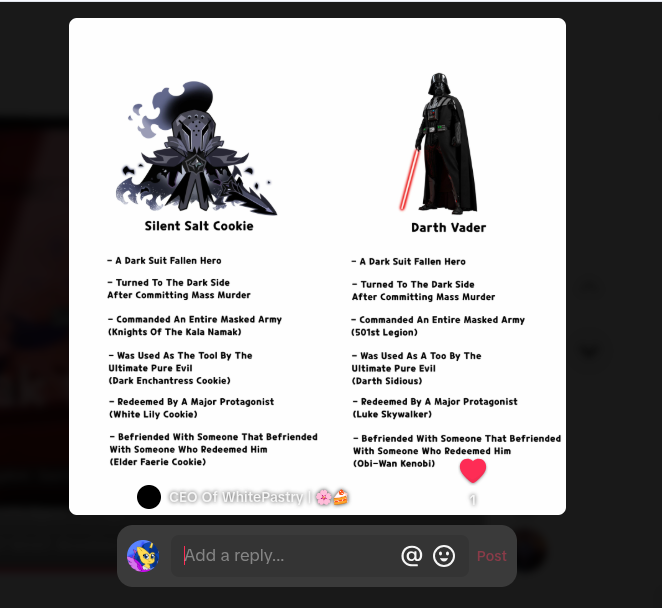 SarahasTextura's tweet photo. Is it me or #silentsaltcookie is like #DarthVader , because he betrays his beast... fiends? https://t.co/b5syZamaGi