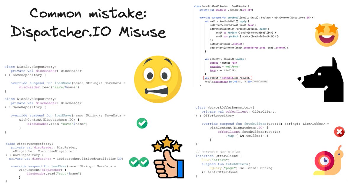 The most common mistake I observe in Android projects is a misuse of IO dispatcher. Often it is used when not needed, and sometimes not used when needed. How should we know when to use it? Let me show you.