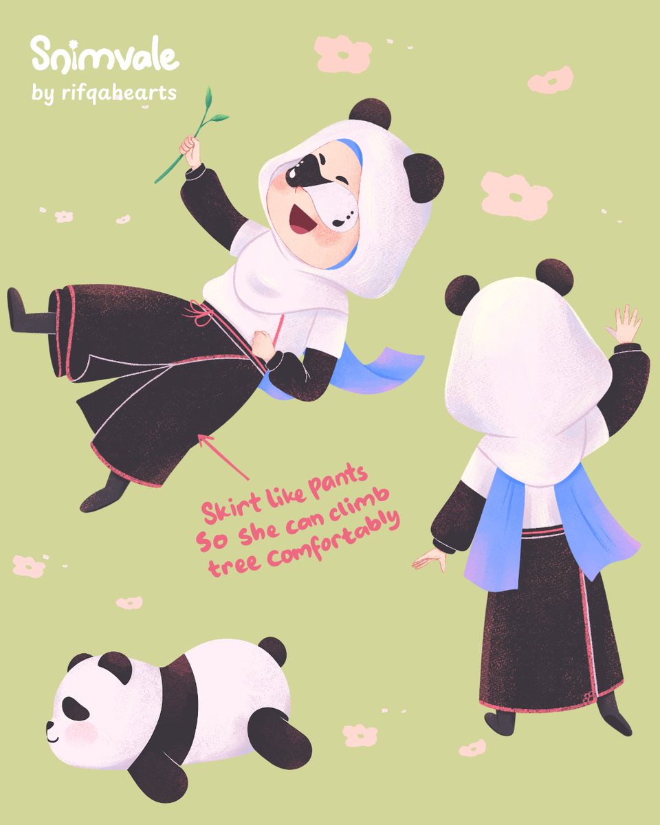 snimvale's tweet photo. Siapa yang hobinya makan tidur? Ini Ailu banget 🐼 she loves to eat &amp; sleep bcs she need more energy from food &amp; save energy to play by sleeping tee-hee 🫣 she likes to hum when she's into something ✨️
.
#characterdesign #kidlitart #childrensillustrations #cutemerch #hijabiart https://t.co/xMiuBwlSGw