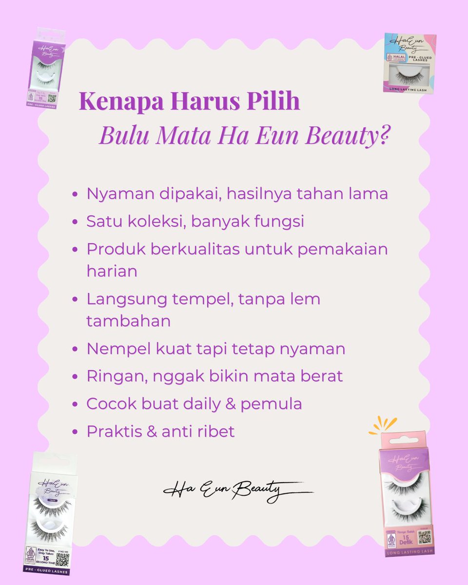 Ha_Eun_Beauty's tweet photo. First impression itu dari mata ๐โจ
Pakai bulu mata langsung tempel tanpa lem dari Ha Eun Beauty โ tinggal tempel, auto on point ๐
No ribet, No drama lem ๐ฅฐ
#haeunbeauty #bulumata #fakelashes #eyelashes #lashesonpoint https://t.co/vl49SDisgQ