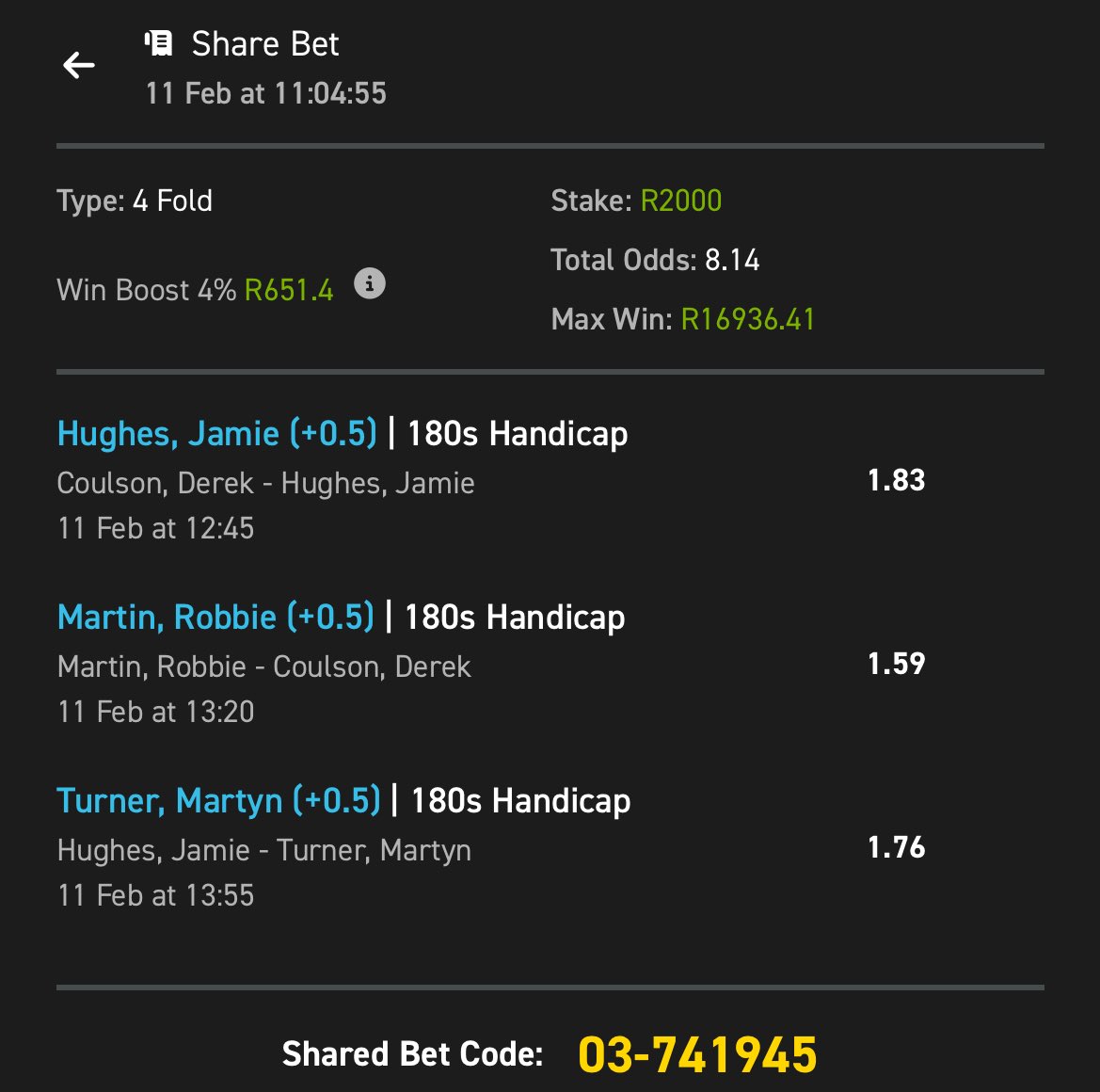 Darts 🎯 

BetSlip Code: 741945
BetLink: easybet.co.za/sports?bookedB…

Join EASYBET here: ebpartners.click/o/3lHTrH?lpage…

⚡️Get R50 sign up bonus + 25 Bonus Spins, 

💛150% first deposit match 💃🥳 

🔔 15% weekly cashbacks 🤑💸

📢 Use Promo Code: BETDIVA50

No deposit required! 💃🏽👌🎊