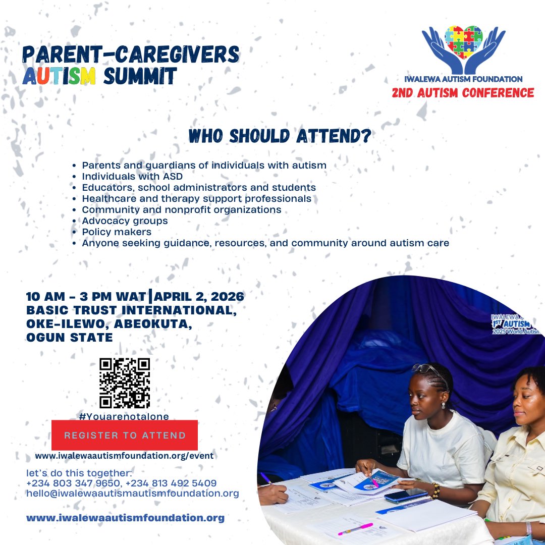 IwalewaAutism's tweet photo. The IAF Parent &amp; Caregivers Summit is coming! 💙
As we prepare to bring together parents, caregivers, allies and supporters, we look forward to building strong partnerships and welcoming collaborators and sponsors.

Register today - https://t.co/UssPNuuNAk

 #IAFConference2026 https://t.co/DBsX6DiFwW