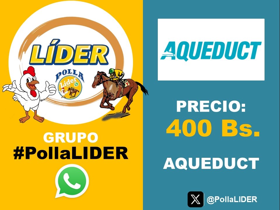 PollaLider's tweet photo. 🤯💥 MIÉRCOLES POLLA LÍDER EN AQUEDUCT 💵🤯‼️

PRECIO 400 BS 💵

🔻PARTlClPA AQUÍ 🔻

https://t.co/BGBUsPDF6K

¡GRUPO POLLA LÍDER! 🐔 https://t.co/QRMV08fXgN