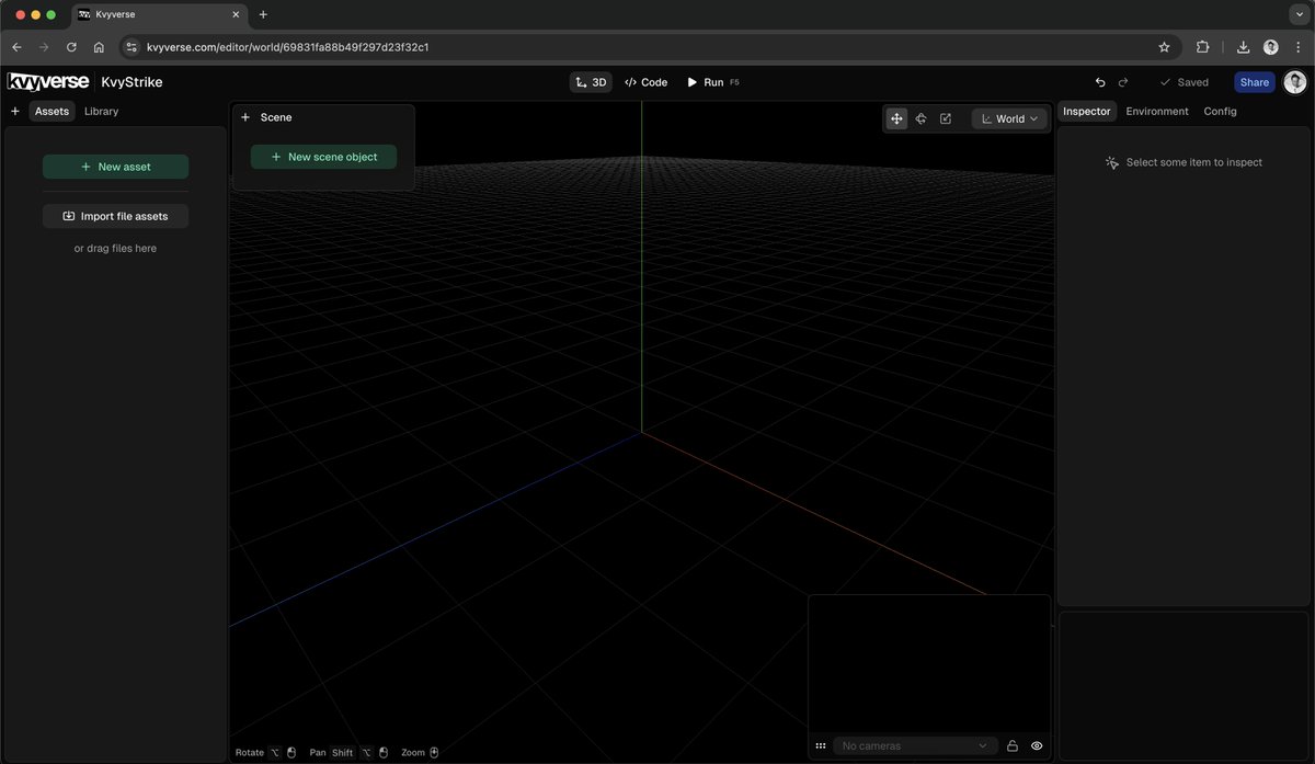 This is initial/empty state in my web game engine - Kvyverse Engine
Is it good? what do you think?

#webgl #webgpu #threejs #gamedev #webdev #gameengine #3D #editor #uiux