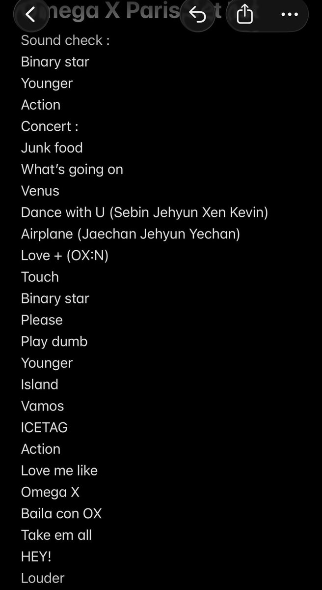 OMEGA X - RE:CONNECT ~ Europe Tour ~ Setlist Paris 

#OMEGA_X #OMEGA_X_RECONNECT #OMEGA_X_RECONNECT_in_PARIS
