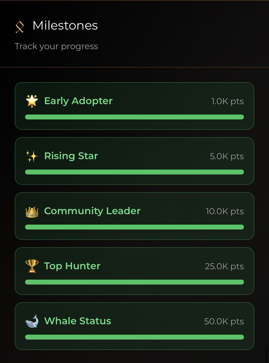 💠 Zetarium Milestones Board

- 👶 Early Adopter 
- 🐣 Rising Star 
- 🧑‍🧑‍🧒‍🧒 Community Leader 
- 🥷 Top Hunter 
- 🐋 Whale Status 

Where do you belong?