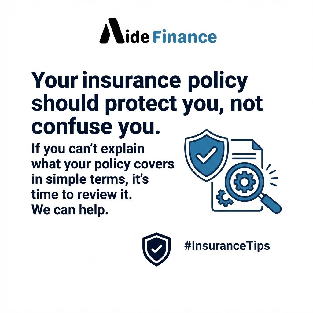 aidefinance_'s tweet photo. Your insurance policy should protect you, not confuse you. If you can't explain what your policy covers in simple terms, it's time to review it. We can help. 🛡️ #InsuranceTips https://t.co/O5IdCiQPmA