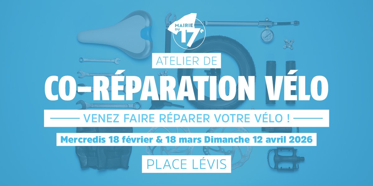 Mairie17's tweet image. Mercredi 18 février de 14h à 17h, apprenez à réparer votre #vélo vous-même ! 🛠️🚲

📍 Place Lévis

➡️ Cet atelier est gratuit, venez nombreux !

#Paris17 #Mobilité