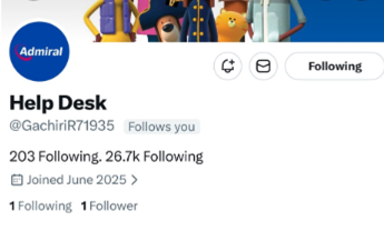 AdmiralUK's tweet photo. We’ve noticed a number of scam accounts such as the below trying to contact our customers on X. Please check that you’re contacting our official X account – our username is @AdmiralUK and we have a gold checkmark verification badge.

Other things to look out for include scam accounts writing ‘follower’ numbers in their bio and a recent join date to X.

Thank you and stay safe online 💙