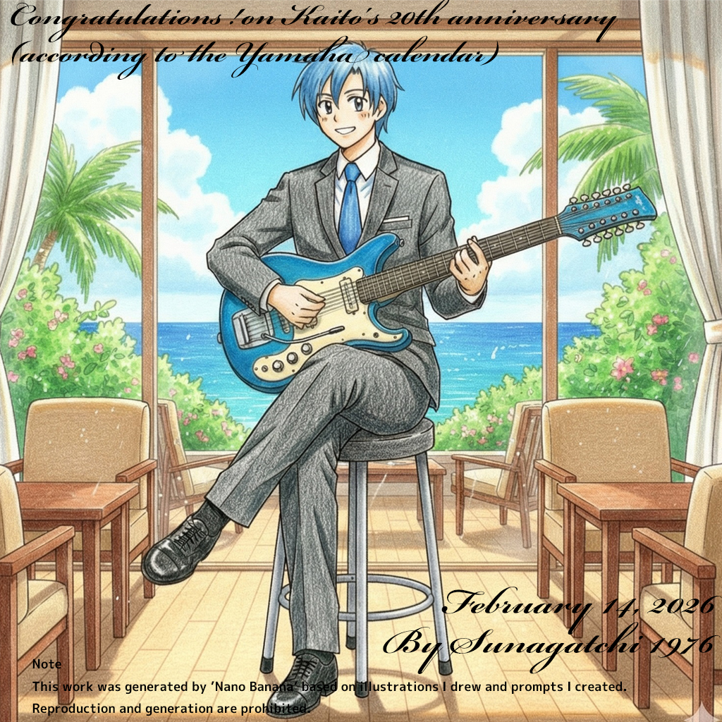 ㊗️#KAITO生誕祭2026 の朝、おはようございます。今回は20周年で盛上がり爆増のブルーウィークの予感必至！まずは #YAMAHA暦 から。弊GS 🎵ザ・ヴォーカロイズ ではYAMAHA12弦エレキ🎸＆清々しくも涙で潤むような歌声を担当してくれています。今季は #ボカコレ2026冬 から始動。宜しくです🍨