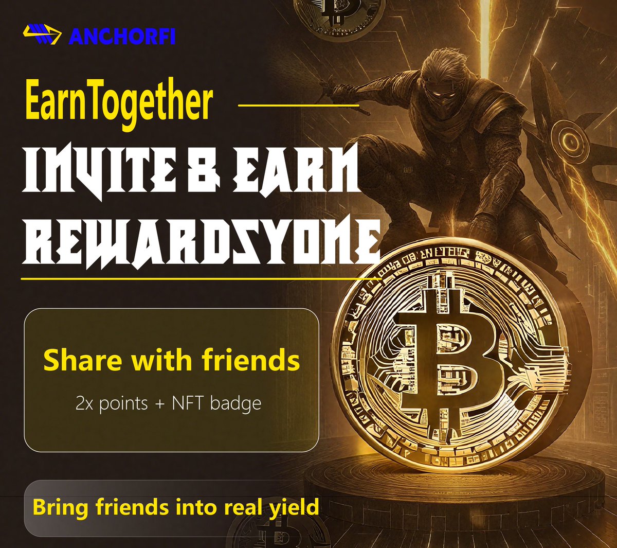 👫 Invite-to-Earn is live!
📩 Invite a friend to try AnchorFi
🎁 Earn double points + exclusive NFT badge
Bring your crew into real yield with you.

#AnchorFiReferral #RWAIncentive