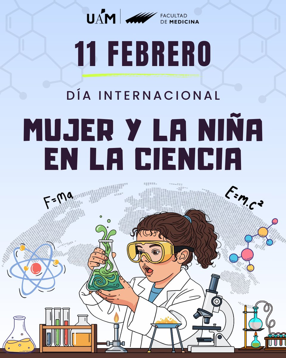 UAM_Medicina's tweet photo. Celebramos el talento y la curiosidad de las mujeres que impulsan la ciencia hoy y de las niñas que la harán avanzar mañana. 
Desde la Facultad de Medicina nos sumamos al #11F por una ciencia con más voces, más miradas y más futuro🔬✨ https://t.co/YnzmyKe7Yl