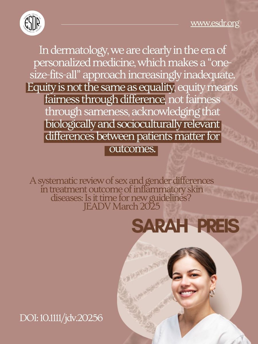 ESDRorg's tweet image. Women in Science 2026 by ESDR

Did you know that in research, women are still underrepresented even though this may affect treatment outcomes?

Explore the campaign to learn more: esdr.org/women-in-scien…]

#womeninscience #dermatology #dermresearch