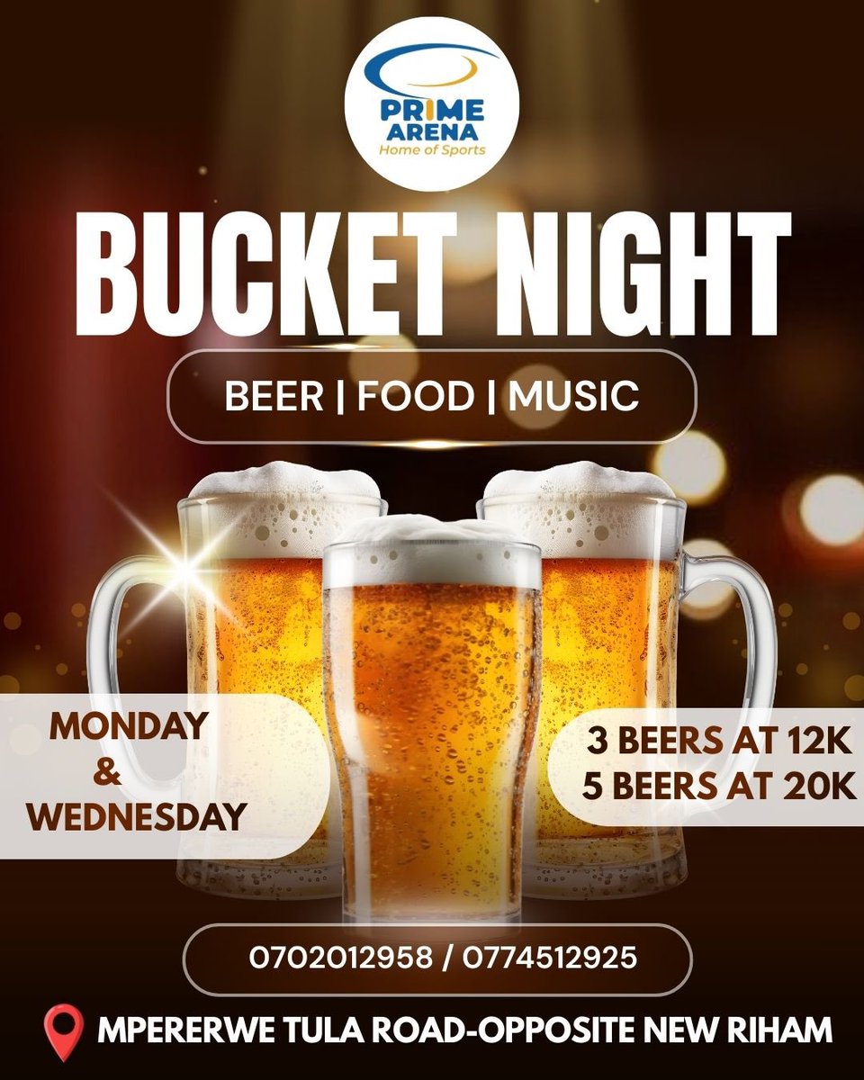 PRIMEARENA1's tweet photo. Bucket Night is ON at Prime Arena!
Grab 3 beers for 12K or 5 for 20K, plus food & music to keep the energy flowing. #bucketnight #beer https://t.co/hrDBXi8hJT