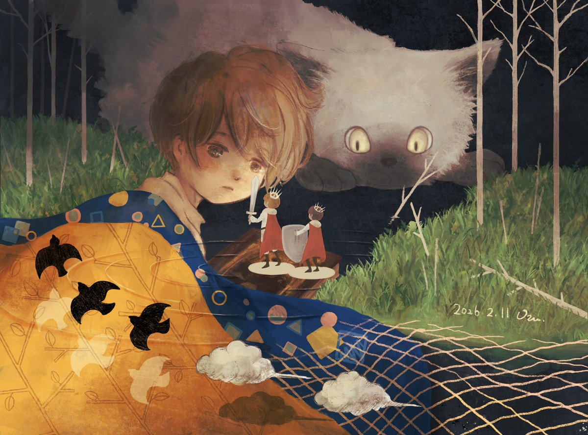 #冬の創作クラスタフォロー祭り 
#絵描きさんと繋がりたい
🌲🐈‍⬛👑🐦‍⬛☁️
夢の僻地