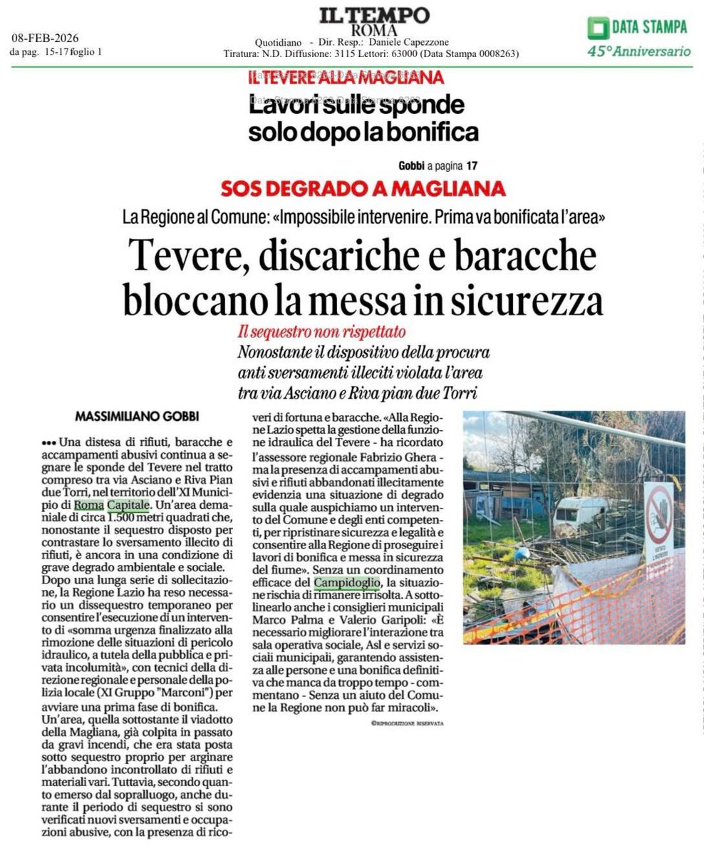 L'intervista su Il Tempo Quotidiano sugli interveti di bonifica a Magliana! Il dissequestro delle aree per riprendere i lavori e la richiesta di un tavolo tra le istituzioni per garantire la sicurezza, legalità e il decoro in via Asciano. #fdi #municipioxi