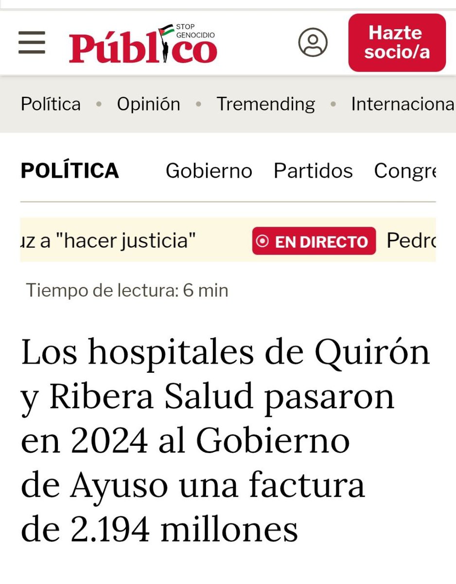 🩺 Estamos en el Gobierno para impedir más hospitales 'tragaperras' como el de Torrejón...o regalos y comisiones a Quirón.

🏥 La sanidad no es un negocio, es un derecho garantizado mediante un servicio público.

publico.es/sociedad/sanid…
