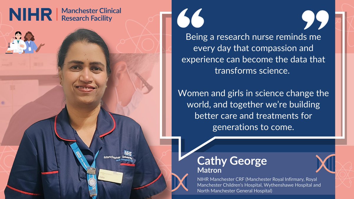 ManchesterCRF's tweet photo. On International Day of Women &amp; Girls in Science, we celebrate the role of women at Manchester CRF in driving world-class clinical research for healthcare improvements👩‍⚕️🔬.

💬Shilpa Pushpan, Deputy Nurse Manager and Cathy George, Matron share why marking this day is important. https://t.co/xjLvA022GZ