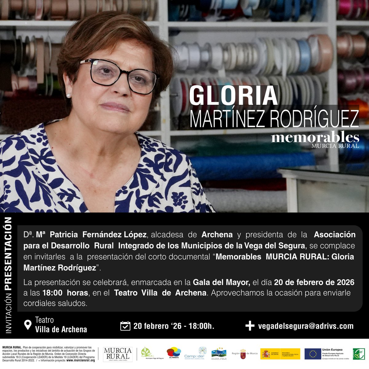 murcia_rural's tweet image. 🎥GLORIA MARTÍNEZ RODRÍGUEZ. Presentación del documental  #Memorable #MurciaRural en territorio #ADRIVegadelSegura  
👉Gloria nos habla de su historia y de la vida de #Archena desde mediados del siglo XX.
@Integral_es
@adcnordeste1
@Adrivegadelseg1
@Campoder
@redespanola
@redPAC_