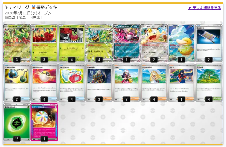 本日のシティリーグでカミツオロチexを主軸としたデッキが優勝