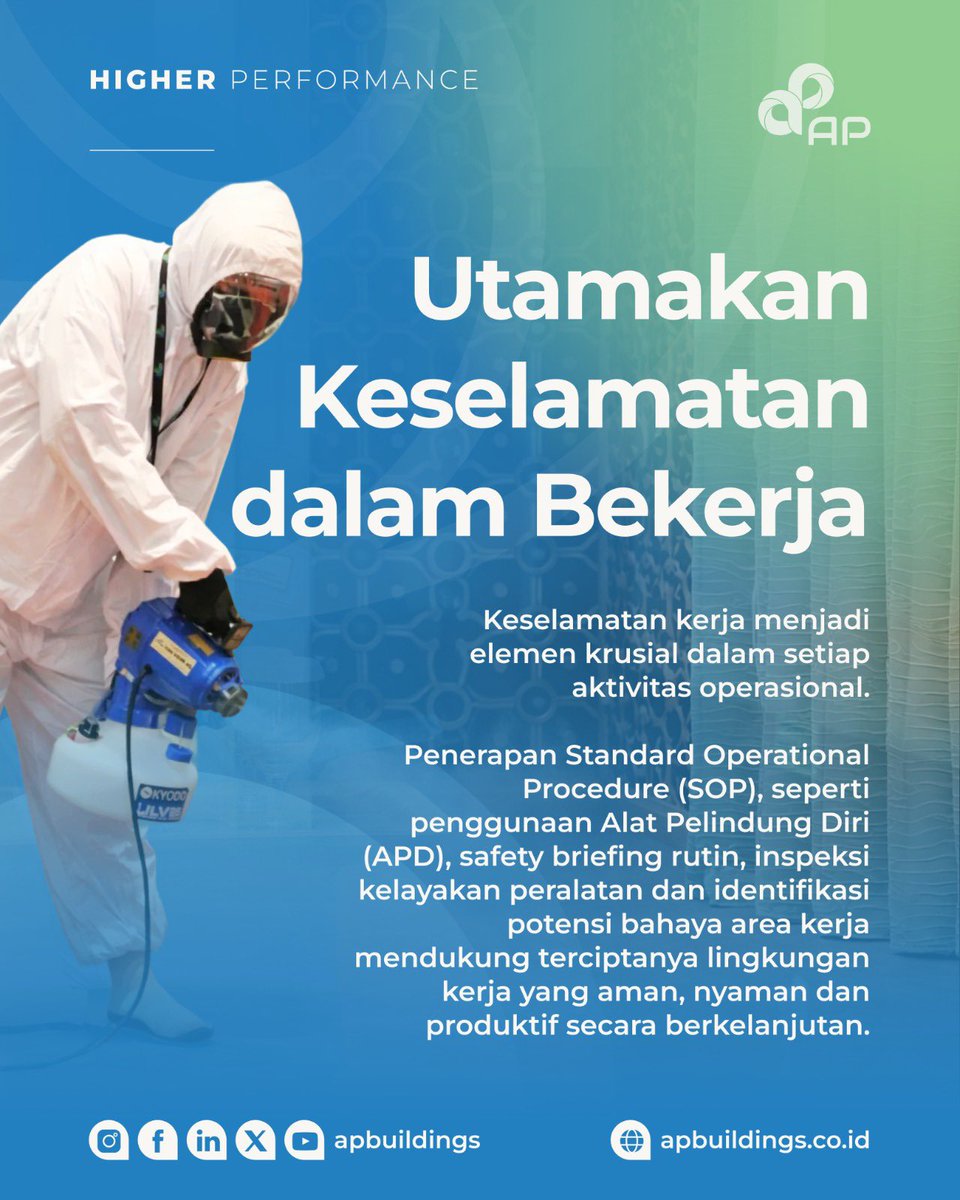 apbuildings's tweet image. Kesadaran akan keselamatan dalam bekerja berperan penting dalam meminimalkan risiko serta menjaga kelancaran aktivitas kerja.

#APBuildings #HighPerformance #SafetyAwareness #ProduktivitasKerja