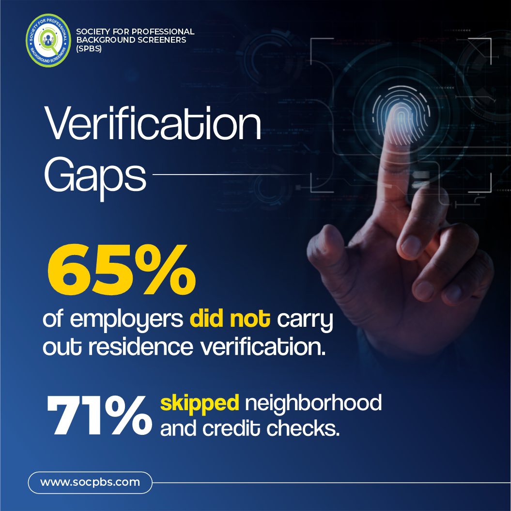 Verification gaps are more common than we think. 
Skipping residence, neighborhood and credit checks exposes organizations to serious risks. 

Click the link below to access full report.

drive.google.com/file/d/1Ool3-L…

#verificationmatters #spbs #backgroundcheck