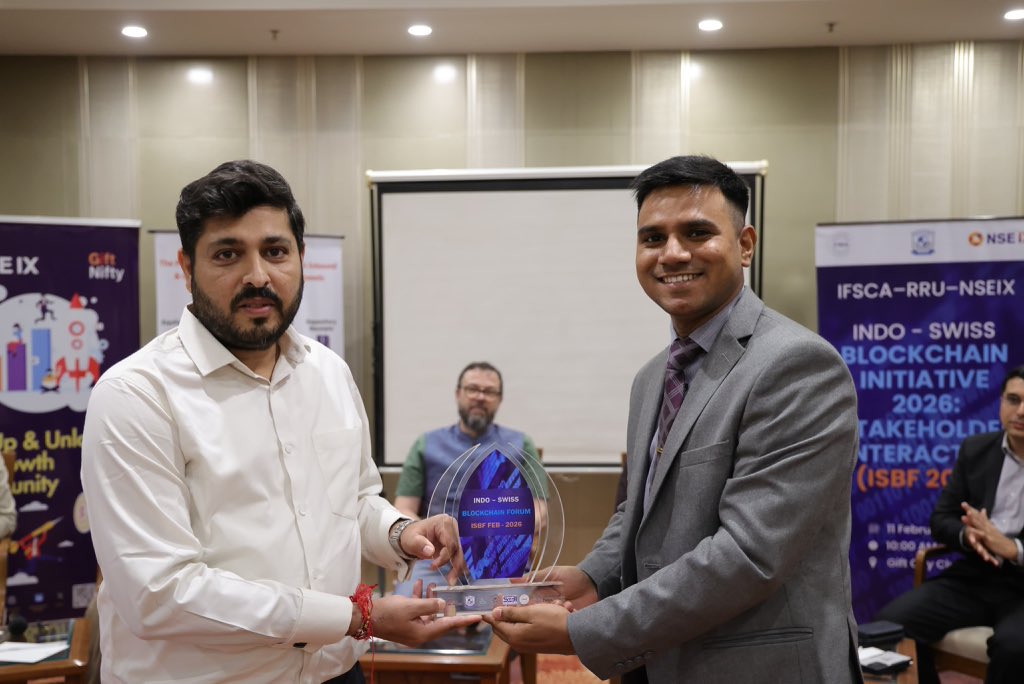 RakshaUni's tweet photo. February 11, 2026

The Indo-Swiss Blockchain Forum 2026, hosted by Rashtriya Raksha University (RRU) concluded its final day with a high-level stakeholder interaction at GIFT City, India’s premier international financial services hub organised by RRU along with NSE IX and IFSCA.

Over the course of three days, the event facilitated in-depth deliberations on blockchain fundamentals, DeFi innovations, crypto forensics, AML compliance, and cross-border financial risks. These discussions were enriched by experts from key government and regulatory institutions, including IFSCA, SEBI, NSE IX, RBI, and the University of Zurich, with the objective of fostering substantive engagement and generating actionable insights.

The final day concluded with a stakeholder interaction, bringing together eminent experts for an enriching and thought-provoking session.

@IFSCA_Official @SwissAmbIND @IndiainSwiss  @SwissEmbassyIND @swiss_un @UN @IndiaUNNewYork   @GIFTCity_ @uzh_blockchain @FinMinIndia @nsitharaman @PMOIndia @narendramodi @HMOIndia @AmitShah 
@BankofAmerica  @StanChart  @HSBC  @Citi  @DeutscheBank  @jpmorgan  @BNPPARIBASOPEN  @Barclays  @Anz_  @AxisBank  @HDFC_Bank  @ICICIBank  @TheOfficialSBI  @PIBAhmedabad @PIB_Edu @PIBHomeAffairs @ani_digital @ANI @DDNational @DDNewslive @MEAIndia @indiannavy @adgpi @IAF_MCC @DGPAssamPolice @BSF_India  @narcoticsbureau @ITBP_official @crpfindia @CISFHQrs @CBIHeadquarters @NIA_India @CBIHeadquarters @SEBI_India @NSEIndia