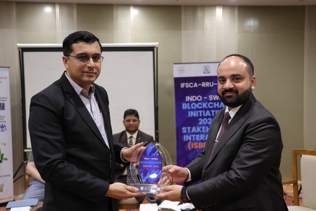 RakshaUni's tweet photo. February 11, 2026

The Indo-Swiss Blockchain Forum 2026, hosted by Rashtriya Raksha University (RRU) concluded its final day with a high-level stakeholder interaction at GIFT City, India’s premier international financial services hub organised by RRU along with NSE IX and IFSCA.

Over the course of three days, the event facilitated in-depth deliberations on blockchain fundamentals, DeFi innovations, crypto forensics, AML compliance, and cross-border financial risks. These discussions were enriched by experts from key government and regulatory institutions, including IFSCA, SEBI, NSE IX, RBI, and the University of Zurich, with the objective of fostering substantive engagement and generating actionable insights.

The final day concluded with a stakeholder interaction, bringing together eminent experts for an enriching and thought-provoking session.

@IFSCA_Official @SwissAmbIND @IndiainSwiss  @SwissEmbassyIND @swiss_un @UN @IndiaUNNewYork   @GIFTCity_ @uzh_blockchain @FinMinIndia @nsitharaman @PMOIndia @narendramodi @HMOIndia @AmitShah 
@BankofAmerica  @StanChart  @HSBC  @Citi  @DeutscheBank  @jpmorgan  @BNPPARIBASOPEN  @Barclays  @Anz_  @AxisBank  @HDFC_Bank  @ICICIBank  @TheOfficialSBI  @PIBAhmedabad @PIB_Edu @PIBHomeAffairs @ani_digital @ANI @DDNational @DDNewslive @MEAIndia @indiannavy @adgpi @IAF_MCC @DGPAssamPolice @BSF_India  @narcoticsbureau @ITBP_official @crpfindia @CISFHQrs @CBIHeadquarters @NIA_India @CBIHeadquarters @SEBI_India @NSEIndia