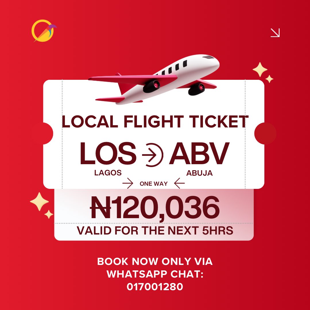 wontratravels's tweet image. LOS ✈ ABV — One Way Deal 🔥

Fly Lagos to Abuja for just ₦120,036.
But hurry — this fare is valid for the next 5 hours only.

No stress. No long process. Just send us a message and secure your seat.

Book now via WhatsApp: 017001280

#Wontra #LocalFlights #FlightDeals