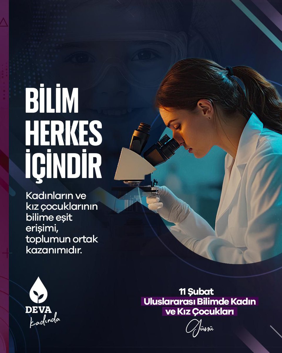 Bilimde kadınların ve kız çocuklarının önünü açmak, sadece eşitlik değil; bilimin geleceğini inşa etmektir.Daha fazla kadın, daha güçlü bilim. 🔬💦
#BilimdeKızÇocuklarıGünü
#DevaKadında
<a href="/zeynep_sudan/">Zeynep Sudan</a> <a href="/FatoErkus/">Fatoş Erkuş</a> <a href="/KadirAbbasioglu/">Kadir Abbasioğlu</a> <a href="/kocaeliyedeva41/">DEVA Partisi Kocaeli İl Başkanlığı</a>