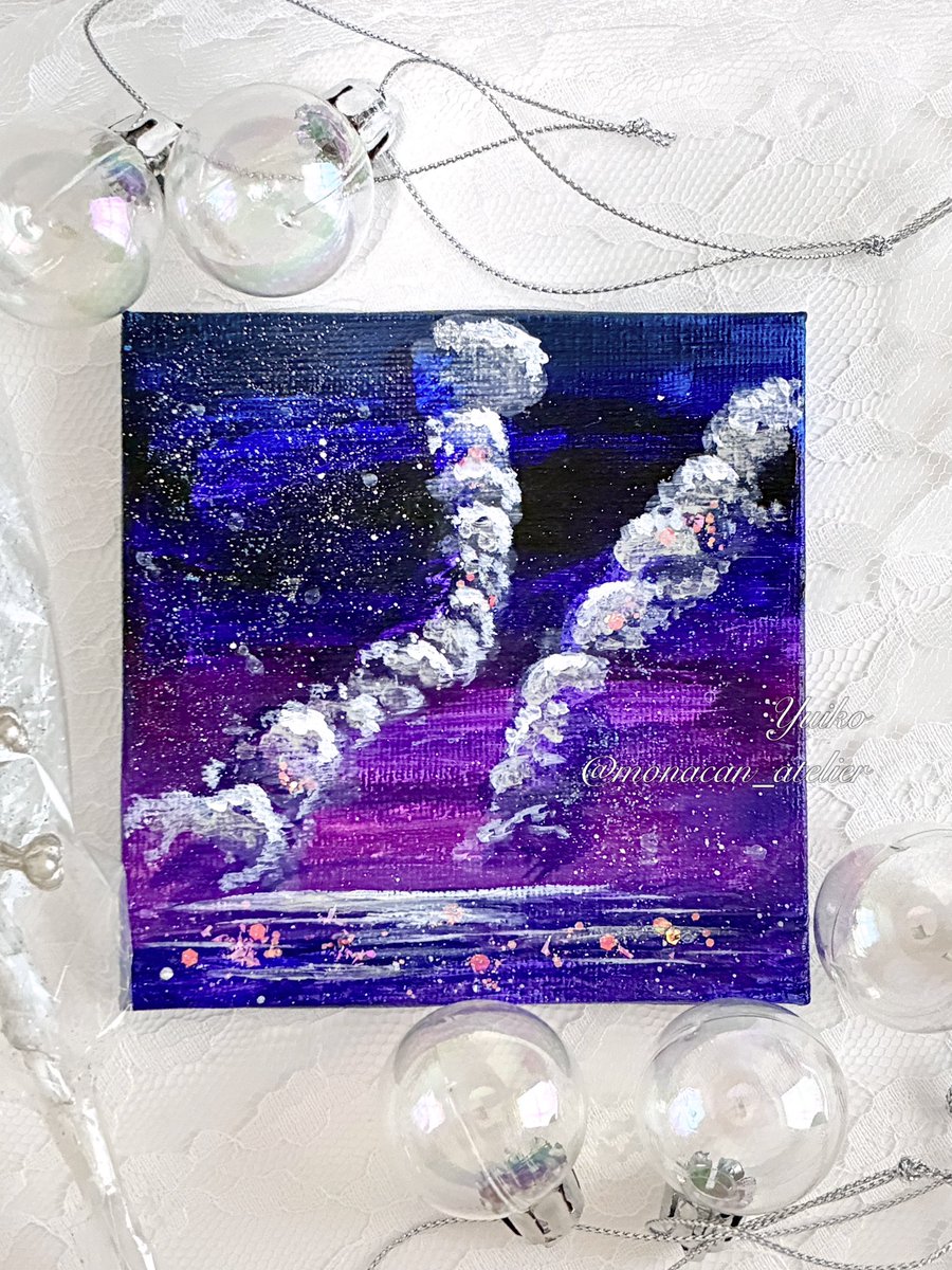 ミニ原画「星の踊り子たち」 アクリル画約10センチ×10センチ 無数の星