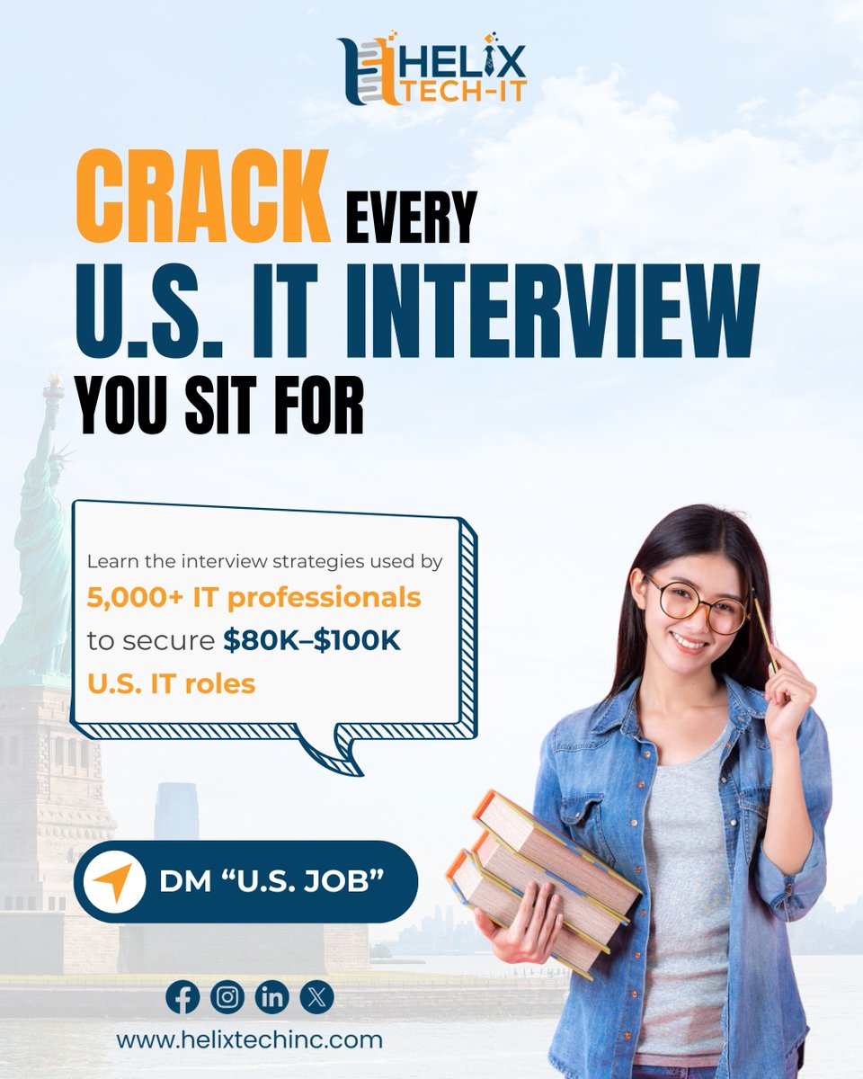 HelixTechIT's tweet photo. Cracking U.S. IT interviews in 2026 is not about luck, and it is definitely not about applying more.

DM “U.S. JOB” &amp; learn how successful candidates are getting shortlisted in 2026.

Visit: https://t.co/NKRuh1SKdW

#jobsearch #jobsearchsupport #careeropportunity #careergrowth https://t.co/OKAwBNtSkF