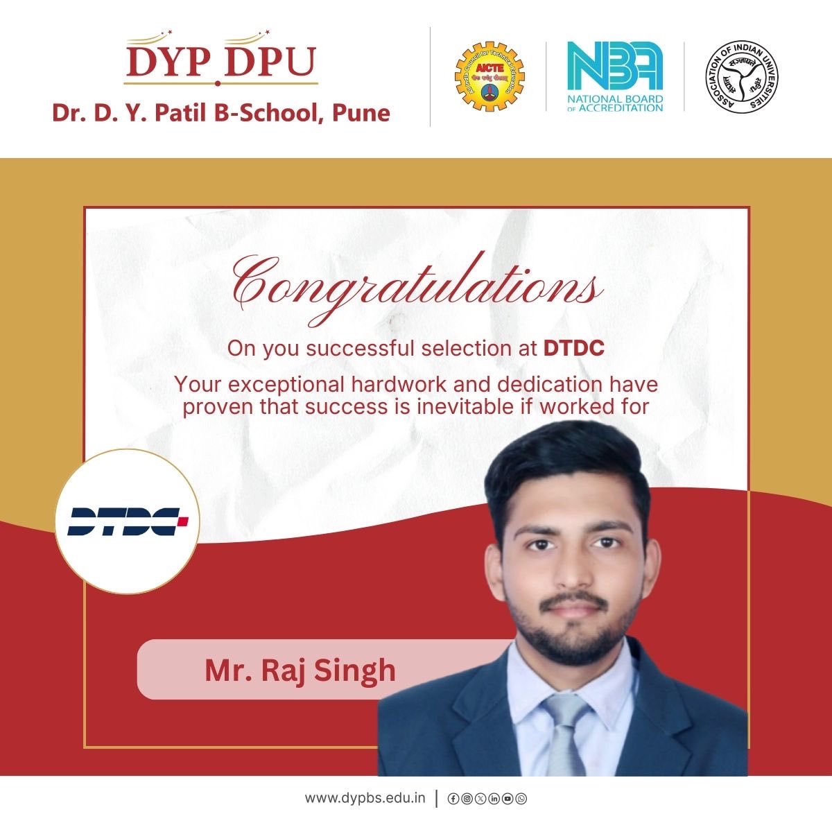 Huge congratulations to our students on securing placements at DTDC! Your hard work, creativity, and dedication have truly paid off. Wishing you all a bright and successful professional journey ahead!

#congratulations #placement #dypatil