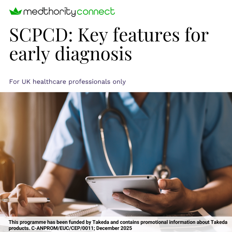 Medthority's tweet photo. Watch expert insights from Andrew Mumford on the need for urgency when recognising symptoms of severe congenital protein C deficiency (SCPCD), including the key clinical features to look out for