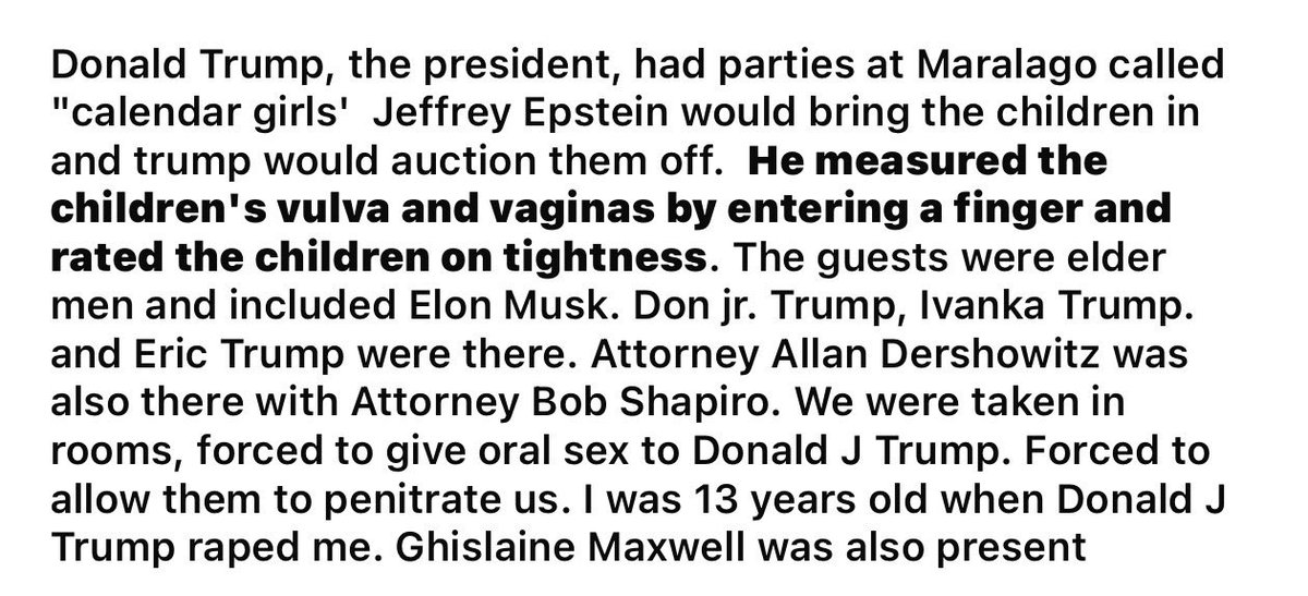 I’ve been reading the Epstein file and i’ll tell you for free, you’re not ready for the messed up shit in there

Please hold these awful men responsible!

FYi The FBI knew this man and let him run for president btw

This is just one paragraph:(